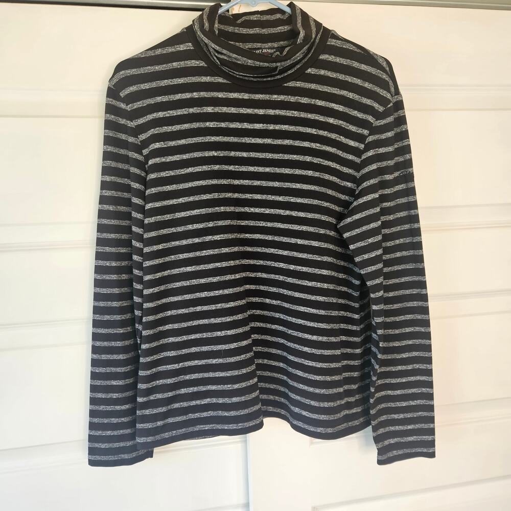 Saint James Oural Striped Turtleneck Top Women US 6 S Black Gray Melange France
